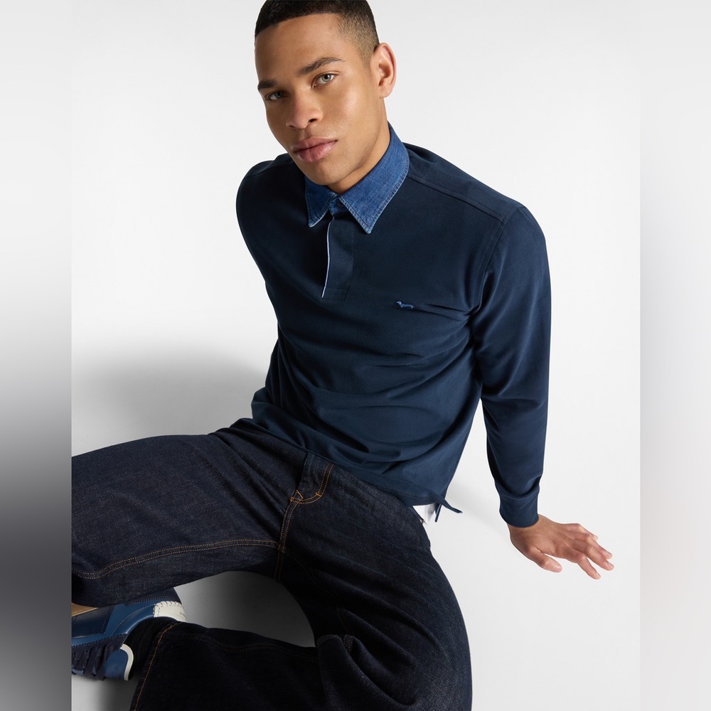 Harmont & Blaine Vietri Long-Sleeved Polo Shirt With Contrasting Collar - Picture 5 of 5